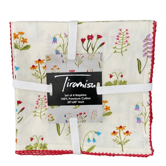 TIRAMISU Wild Flowers Spring Floral 100% Premium 20x20 Cotton Napkins NEW - Picture 4 of 8